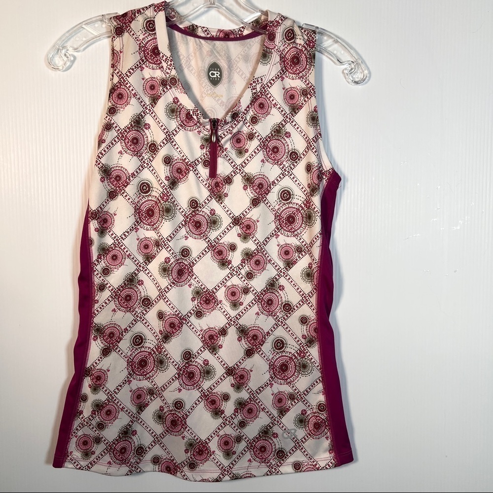 CLUB RIDE Sleeveless cycling Jersey. Magenta/gray/Wht. Zipper at neckline.